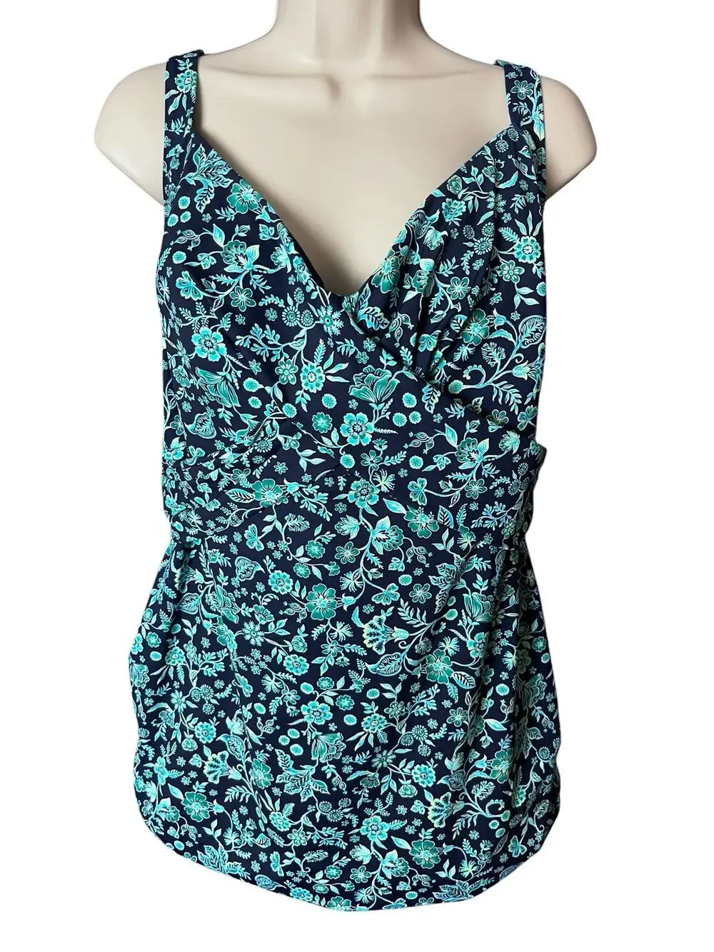 Lands’ End Tankini 26W Blue Green Floral Swimwear Pool Spa Cruisewear Beach